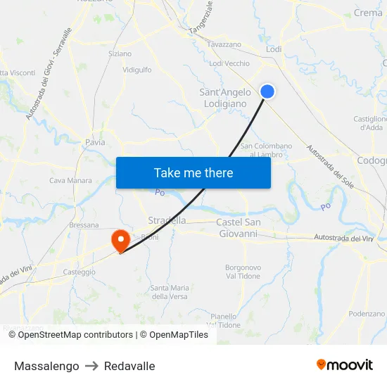 Massalengo to Redavalle map