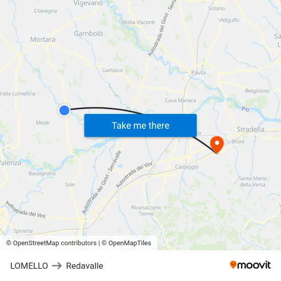 Lomello to Redavalle map