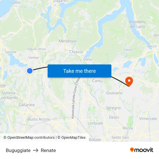 Buguggiate to Renate map