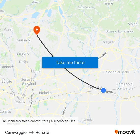 Caravaggio to Renate map