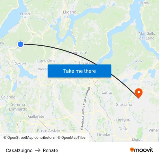 Casalzuigno to Renate map