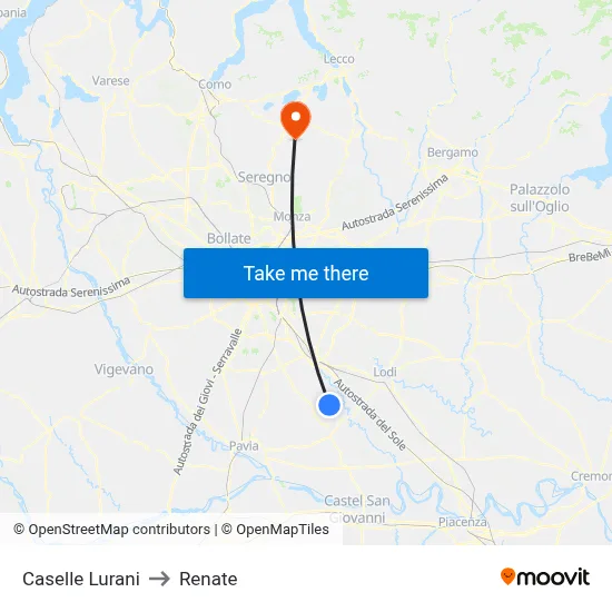 Caselle Lurani to Renate map