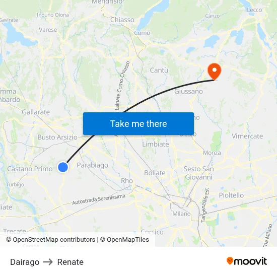 Dairago to Renate map