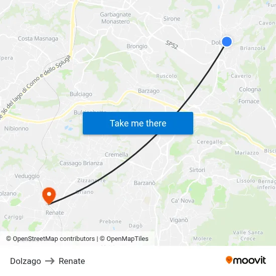 Dolzago to Renate map