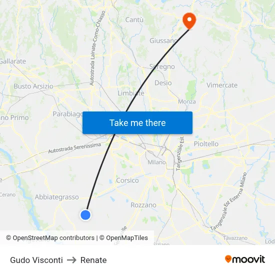 Gudo Visconti to Renate map