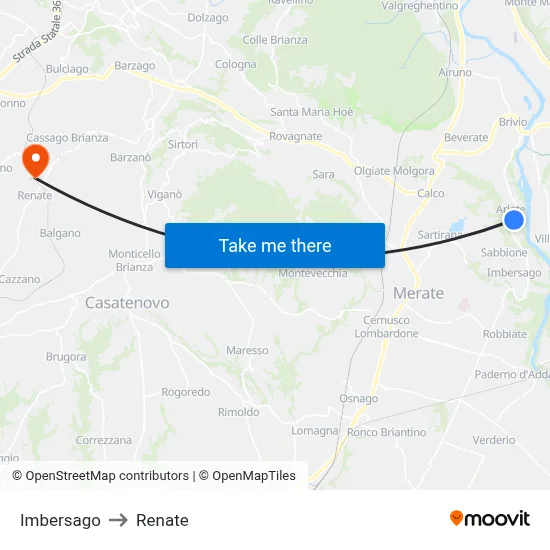 Imbersago to Renate map