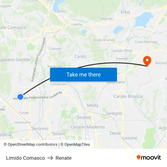 Limido Comasco to Renate map