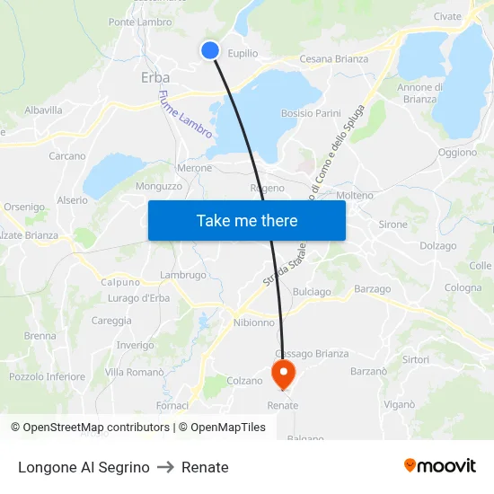 Longone Al Segrino to Renate map