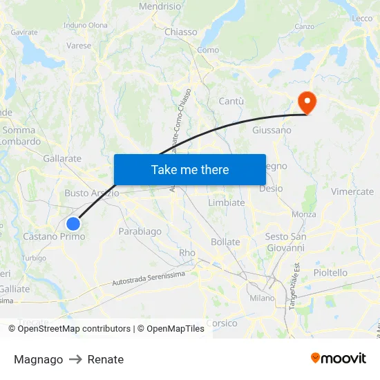 Magnago to Renate map