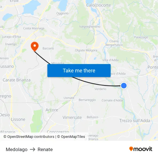 Medolago to Renate map