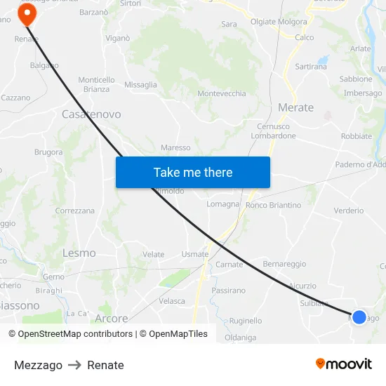 Mezzago to Renate map