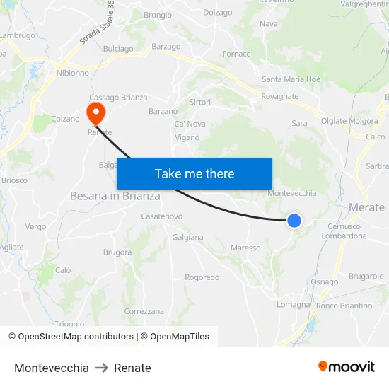 Montevecchia to Renate map