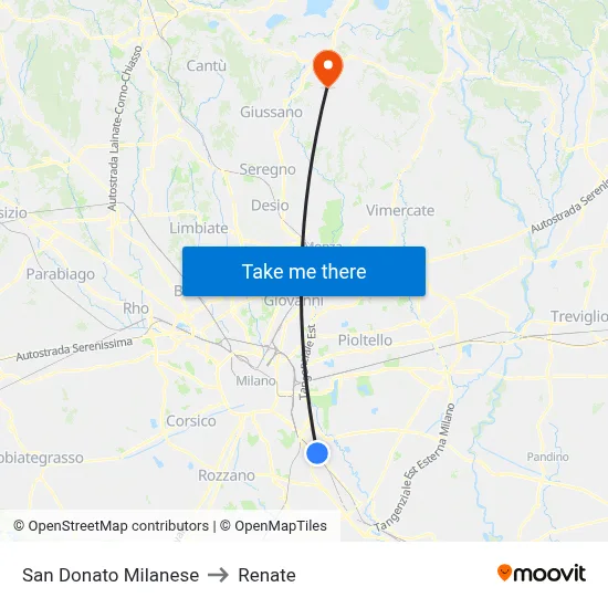 San Donato Milanese to Renate map