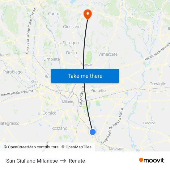 San Giuliano Milanese to Renate map