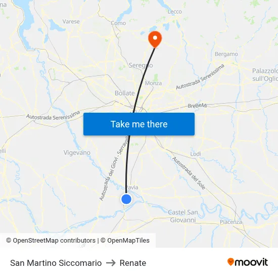 San Martino Siccomario to Renate map