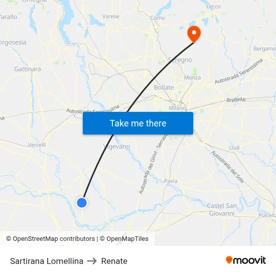 Sartirana Lomellina to Renate map