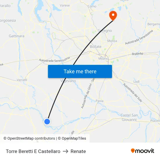 Torre Beretti e Castellaro to Renate map