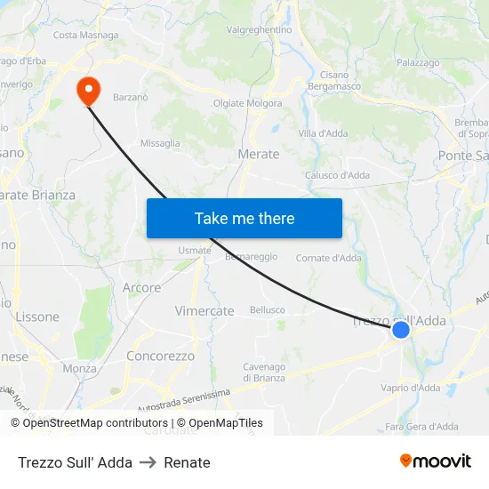 Trezzo Sull' Adda to Renate map