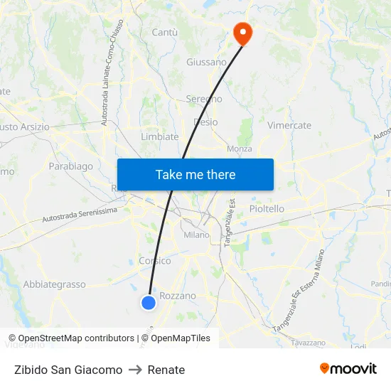 Zibido San Giacomo to Renate map