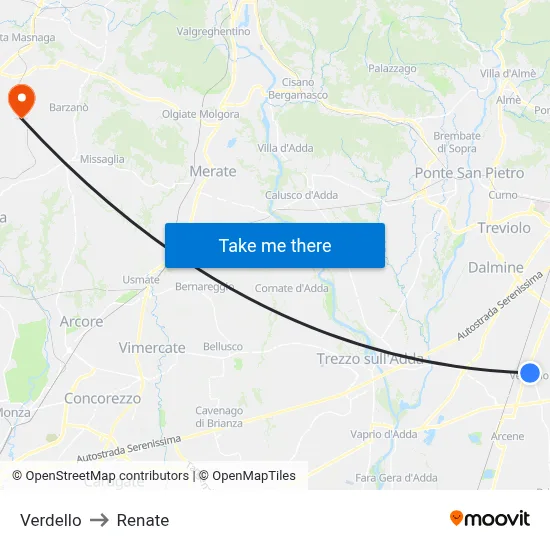 Verdello to Renate map