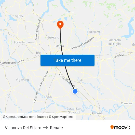 Villanova Del Sillaro to Renate map