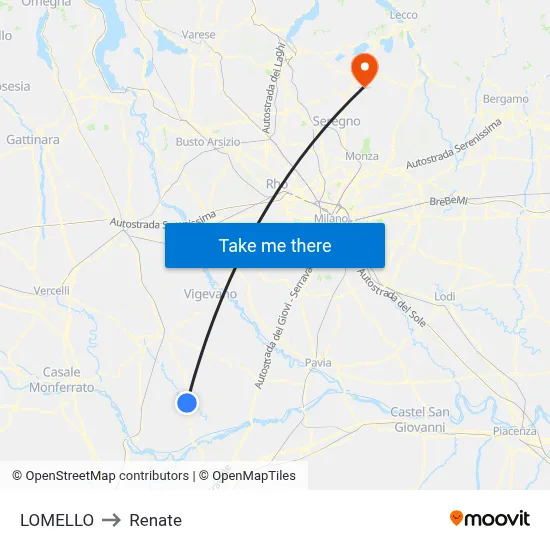 Lomello to Renate map