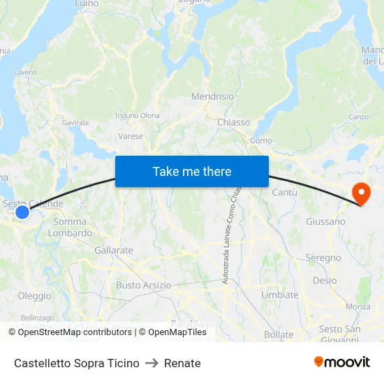 Castelletto Above Ticino to Renate map