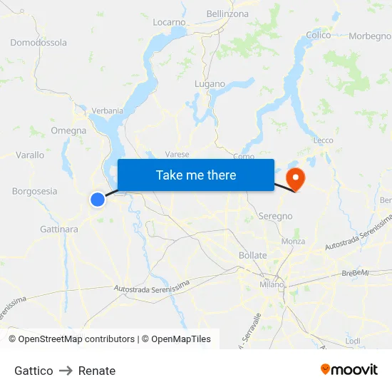 Gattico to Renate map