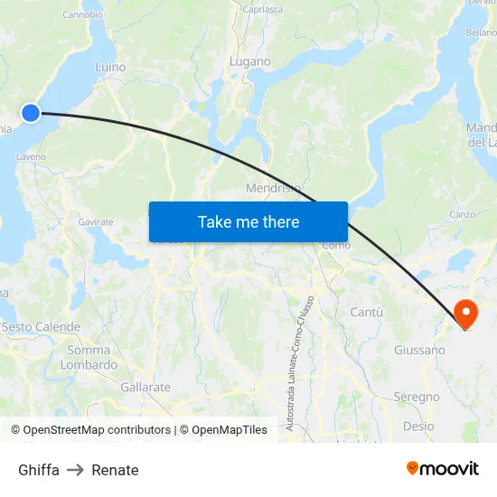 Ghiffa to Renate map