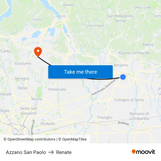 Azzano San Paolo to Renate map