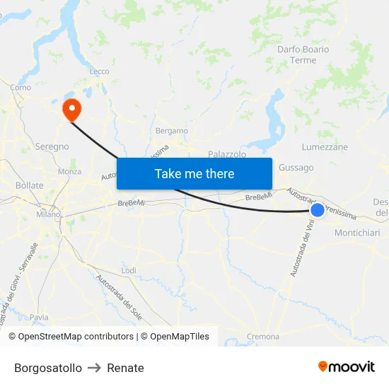 Borgosatollo to Renate map