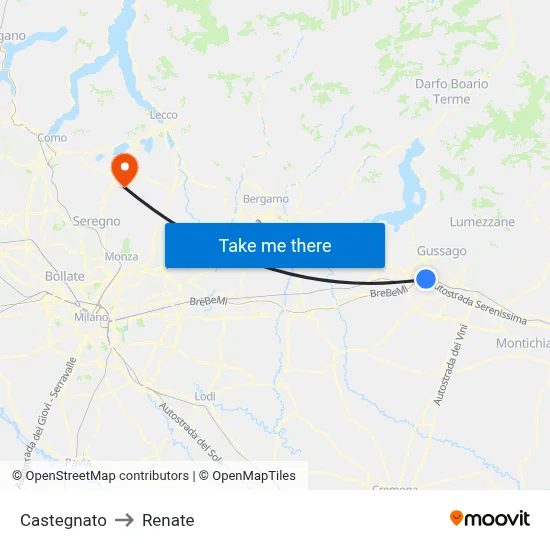 Castegnato to Renate map