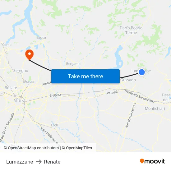 Lumezzane to Renate map