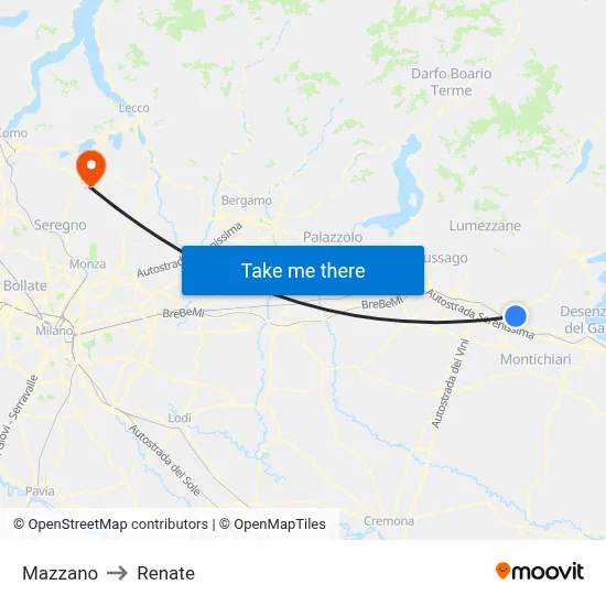 Mazzano to Renate map