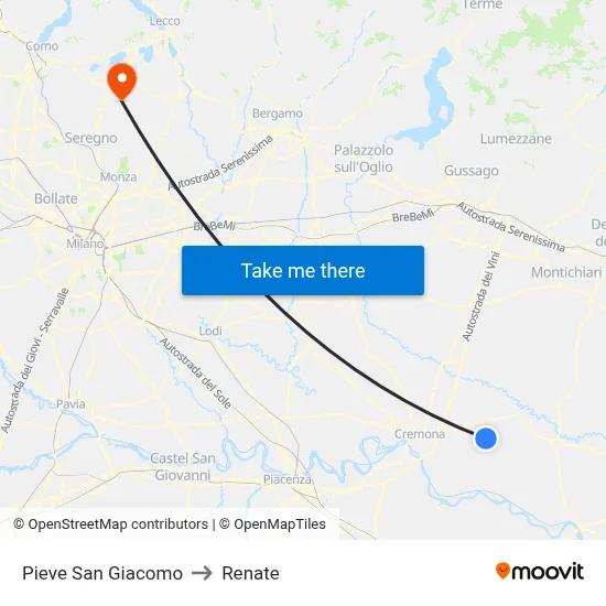 Pieve San Giacomo to Renate map