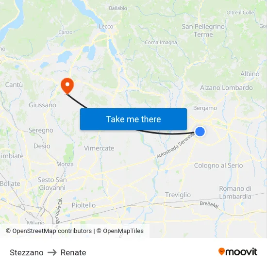 Stezzano to Renate map