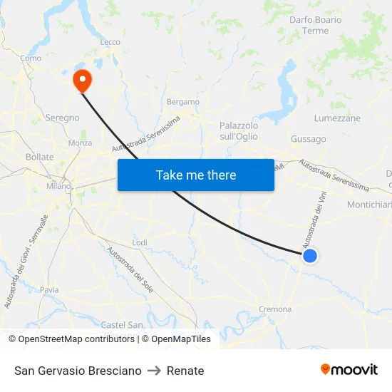 San Gervasio Bresciano to Renate map