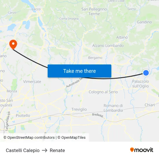 Castelli Calepio to Renate map