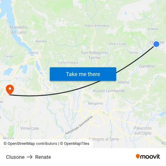 Clusone to Renate map