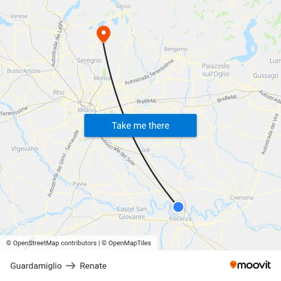 Guardamiglio to Renate map