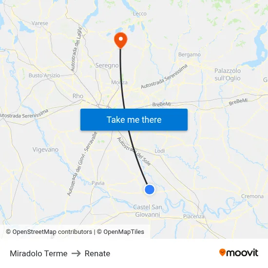 Miradolo Terme to Renate map