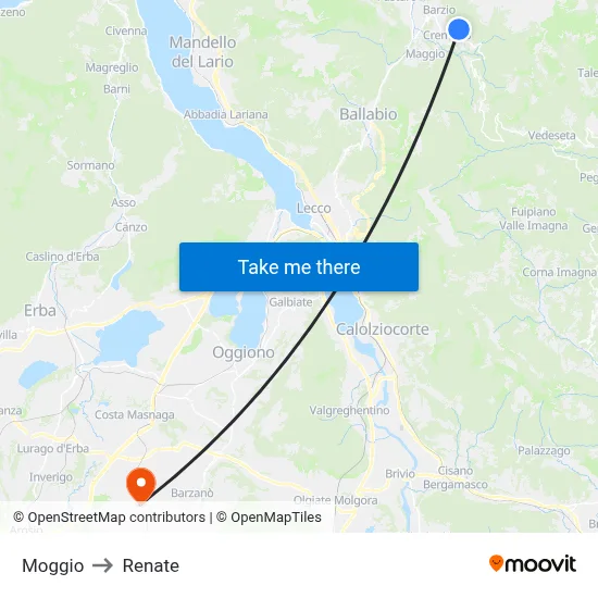 Moggio to Renate map