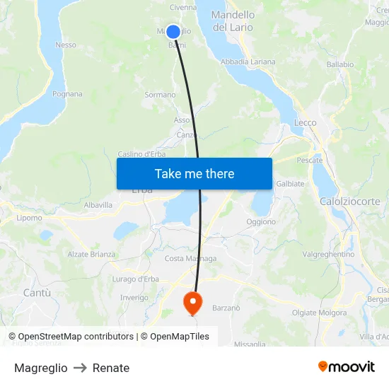 Magreglio to Renate map