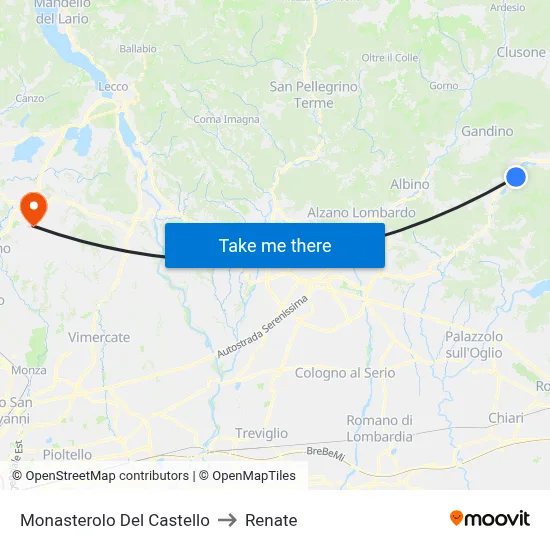 Monasterolo del Castello to Renate map