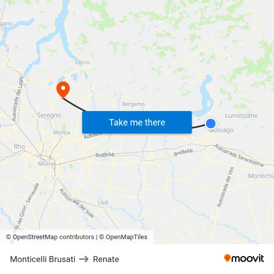 Monticelli Brusati to Renate map