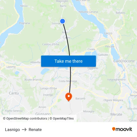 Lasnigo to Renate map