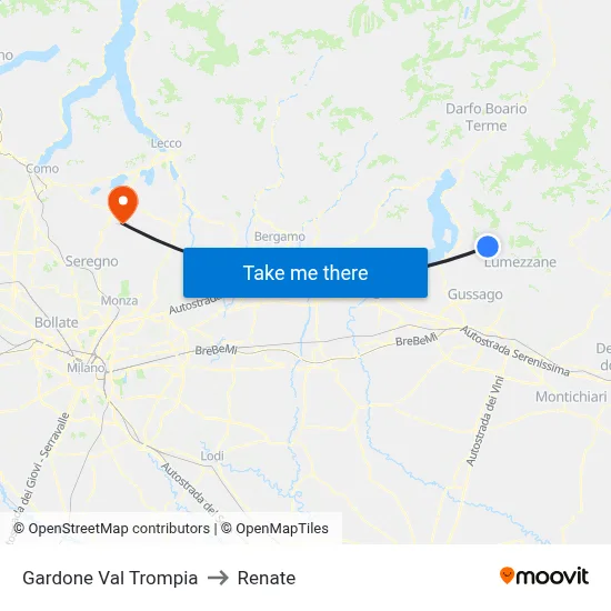 Gardone Val Trompia to Renate map