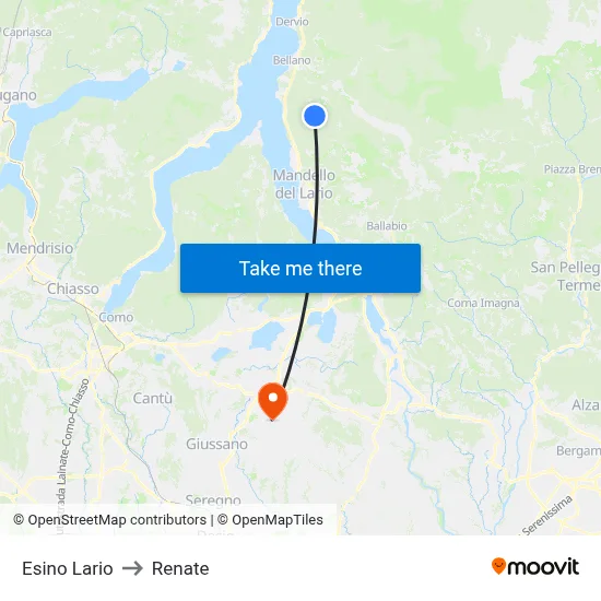 Esino Lario to Renate map