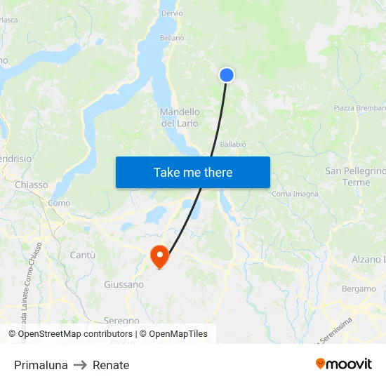 Primaluna to Renate map