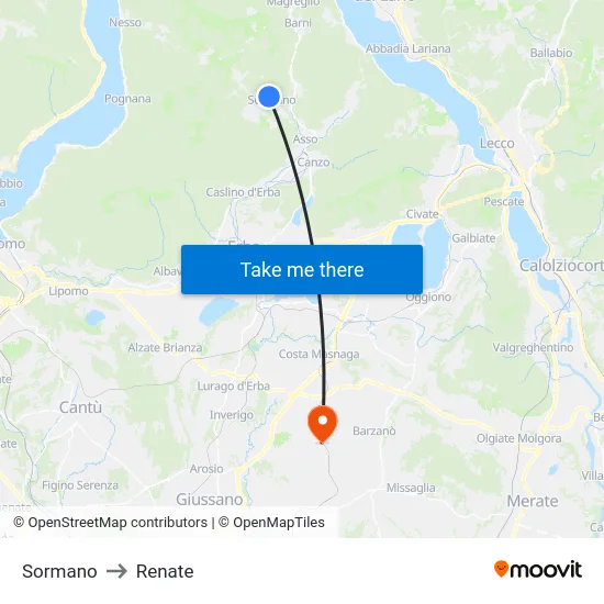 Sormano to Renate map